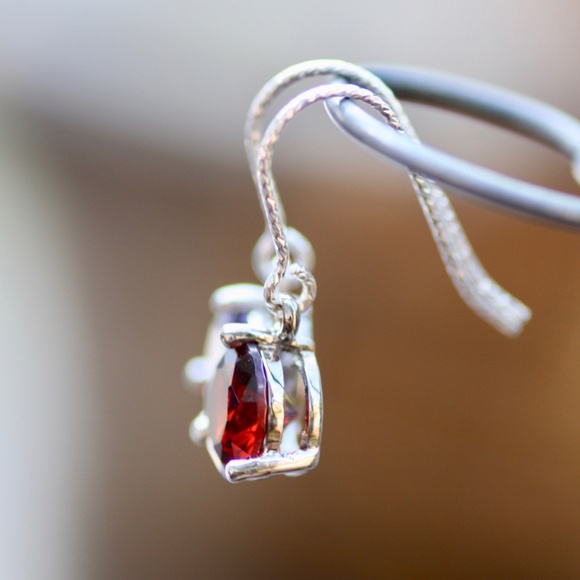 Burgundy Garnet Earrings Sterling Silver 925 , January Birthstone - Picture 5 of 6